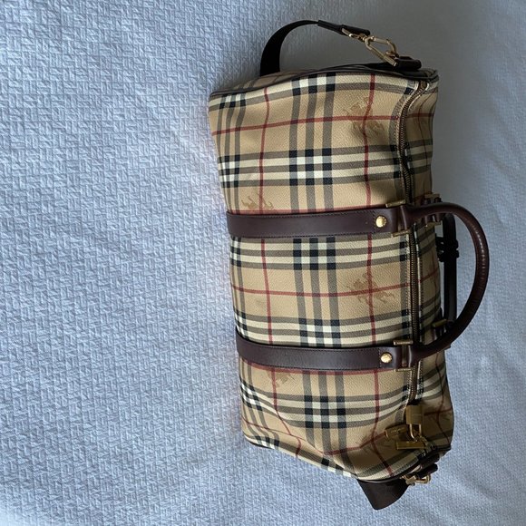 Duffle Medium Haymarket Check Tan Leather Weekend/Travel Bag - Picture 4 of 9